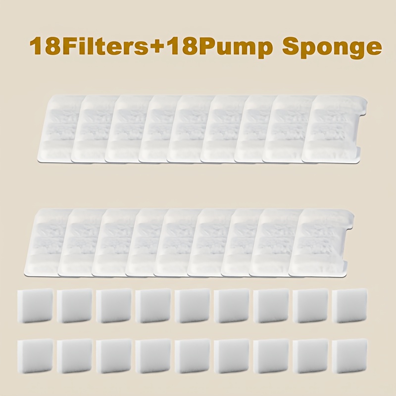TEMU [18filters+18pump] High Cat Water Fountain Filters, Filtration Replacement Filters For Pet Fountain, Keeps Water , Universal Compatibility For