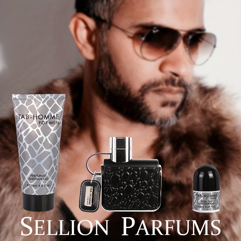 Men Perfume Gift Set With Shower Gel Roll On Deodorant Stick And Eau De  Parfum Woody Notes