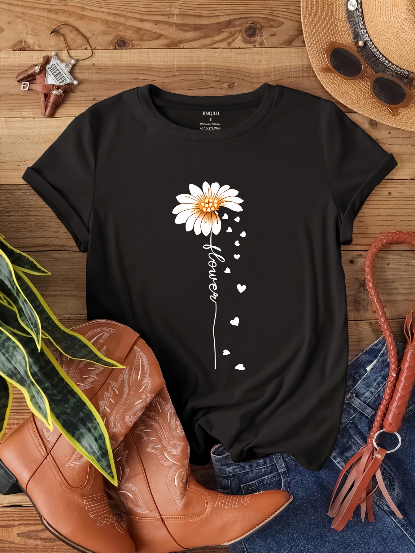 faith letter flower print t shirt casual short sleeve crew neck top womens clothing valentines day Product details 10
