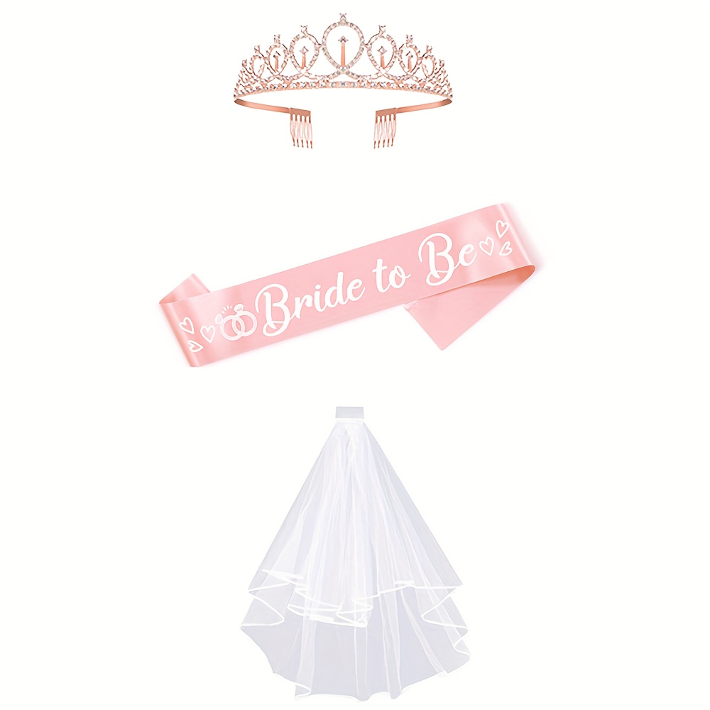 3pcs bride to be sash crown veil bridal shower decoration set bachelorette party bride to be sash crown veil