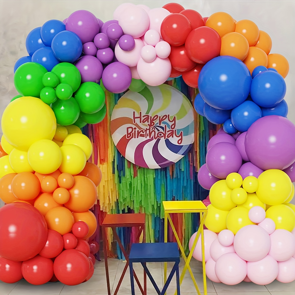 

126pcs, Colorful Balloon Garland Arch Kit, Rainbow Balloon Chain, Wedding Birthday Baby Shower Party Decorations Latex Balloons, Happy 1st Birthday Party Balloon Chain Globos