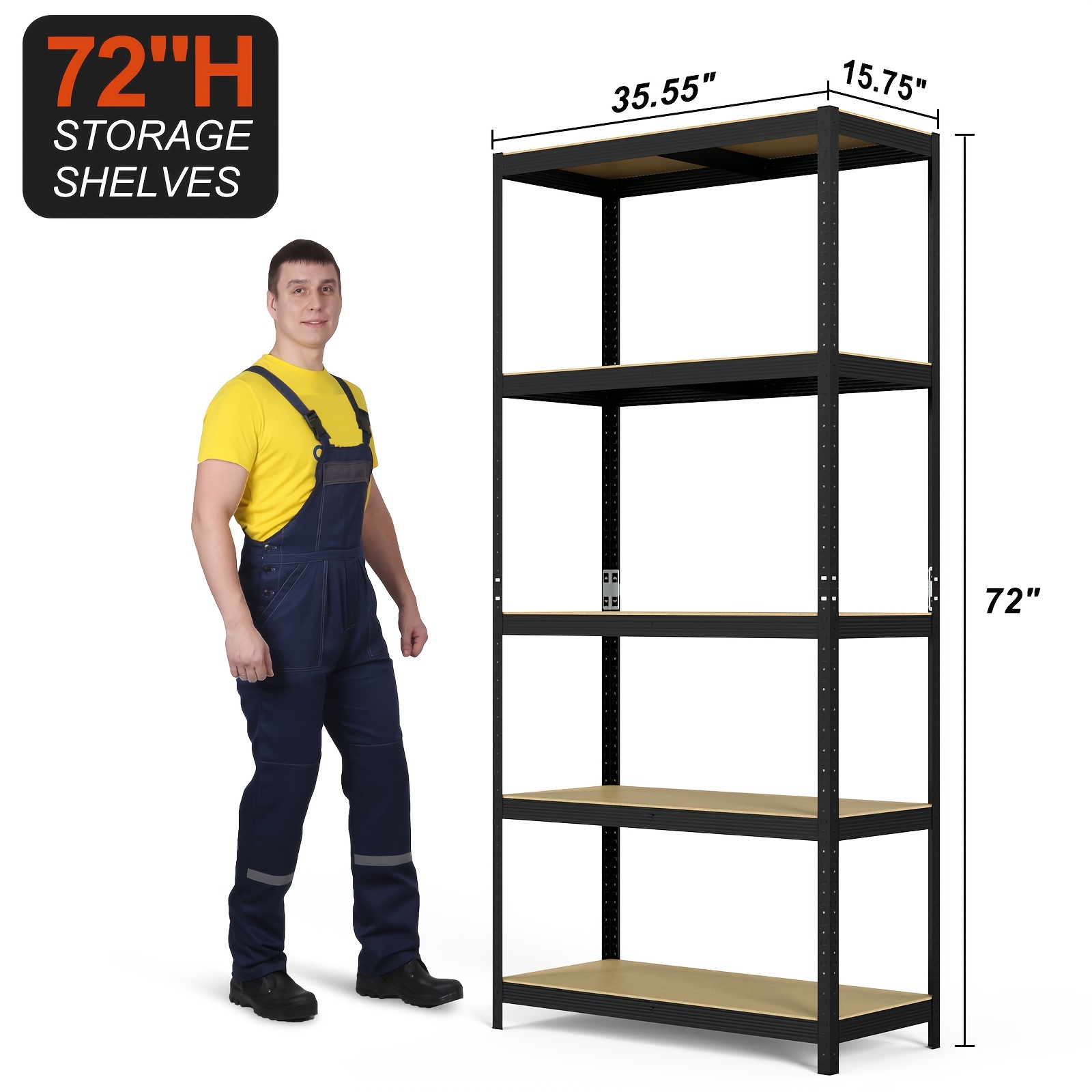 TEMU Storage Shelves, 2000 Lbs, 5 Tier For Garage Storage Shelving, 35.5" D X 15.75" W X 72" H Adjustable Metal Shelves For Garage Shelves Utility