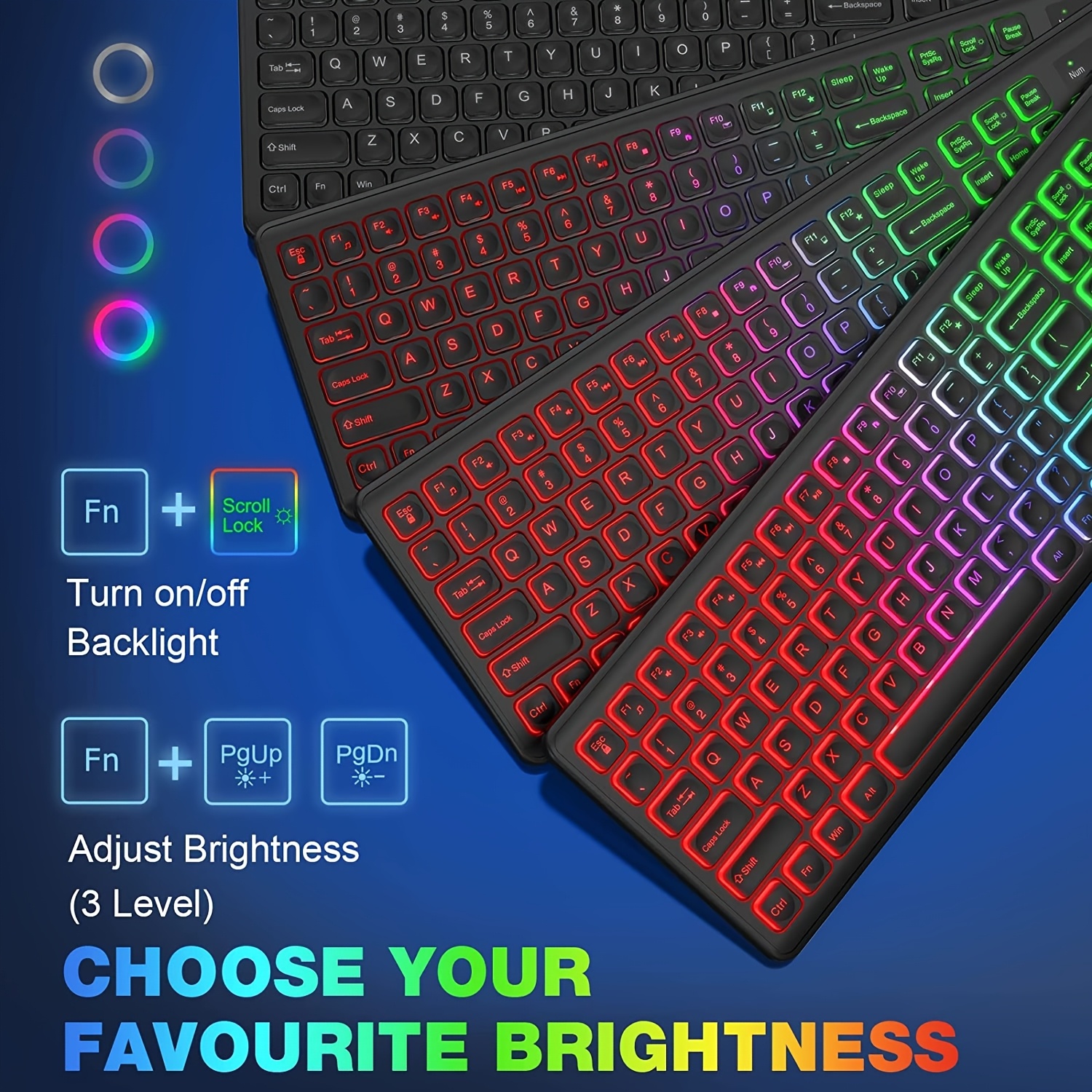 Wireless Keyboard and Mouse Combo RGB Backlit Compatible for Mac/Windows - Rechargeable Quiet Ergonomic Tilt Keyboard & High-DPI Mouse, Plug & Play,, Compatible with PC/Laptop (No Receiver Sold Separately)