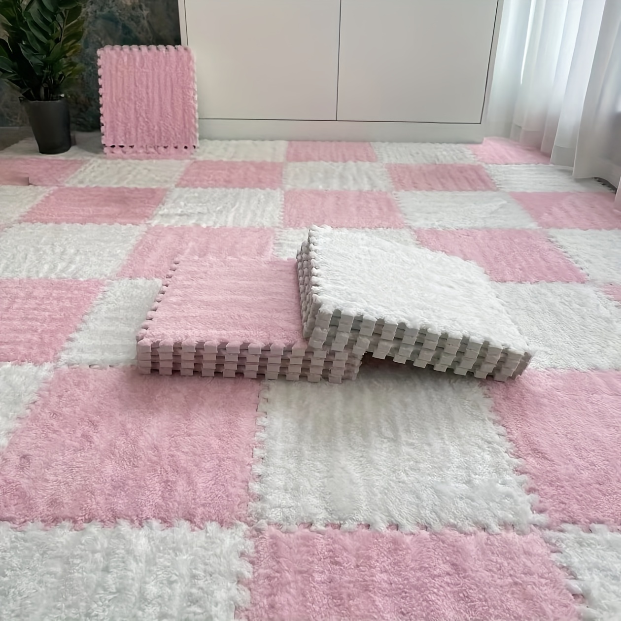 30pcs braided flannel area rug set low pile washable square mats polyester 10 eva 90 machine made floor tiles for bedroom living room dressing room   room tatami bay window home decor holiday themes details 1