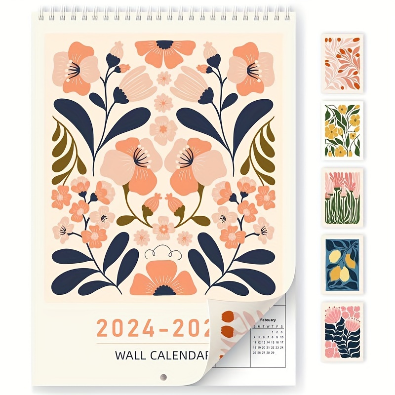 1pc, Wall Calendar 2024-2025, 2024 Abstract Art Wall Calendar From January  2024 To June 2025, A4 Calenda, 18 Months Calendar With Bright Flower Design