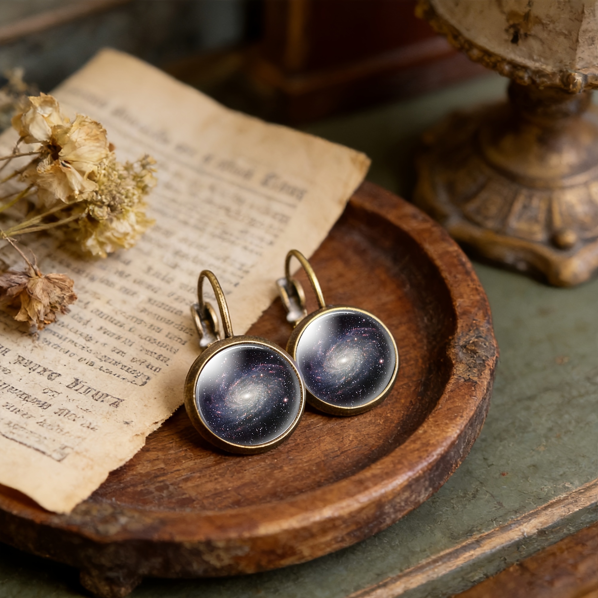 Cyan Round Classical Earrings with Galaxy Pattern