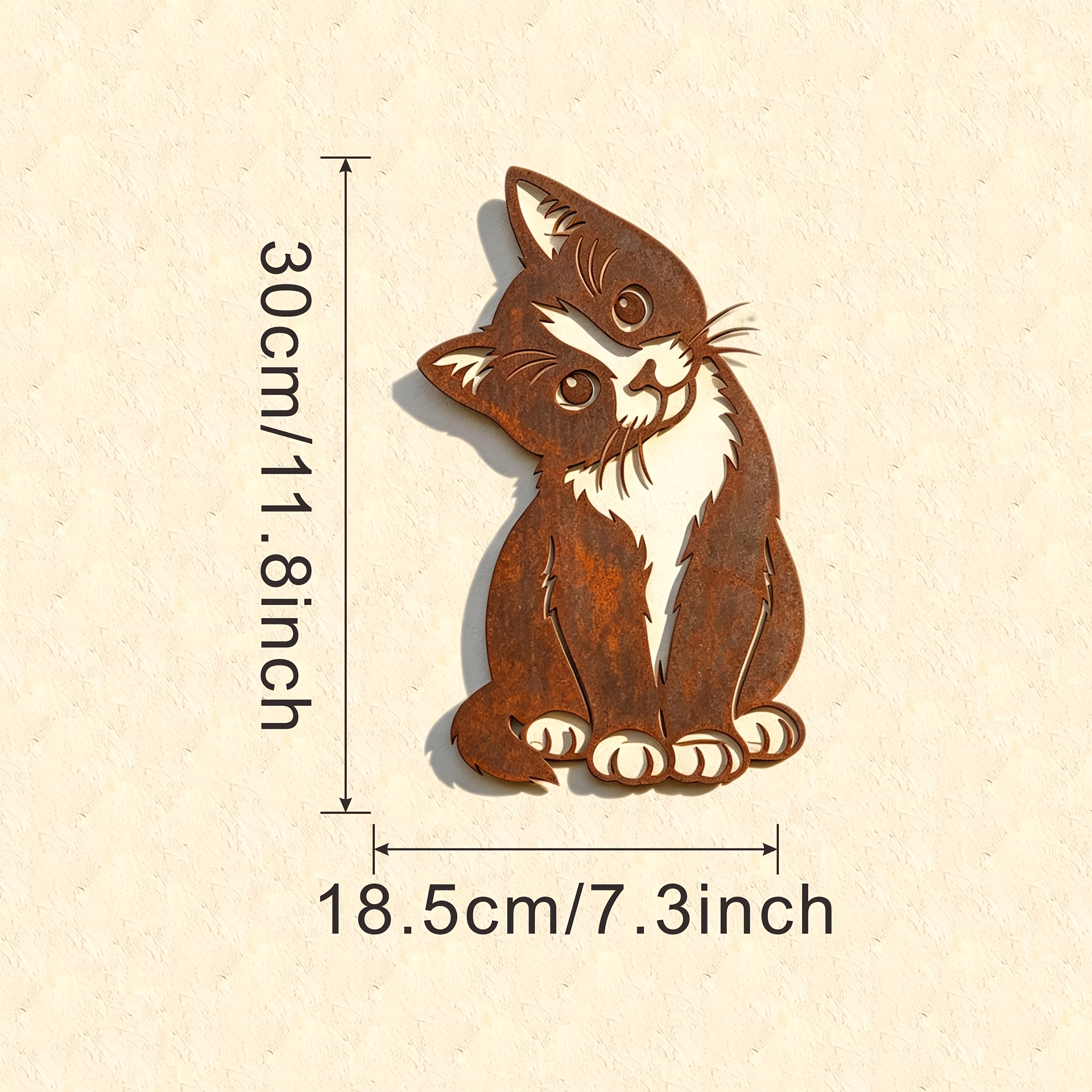 TEMU [Plat 2D] Portrait de Chat en Métal Rouillé à Suspendre au Mur, Décoration Murale de Chat de Compagnie Couleur Rouille, Souvenir de Compagnie,