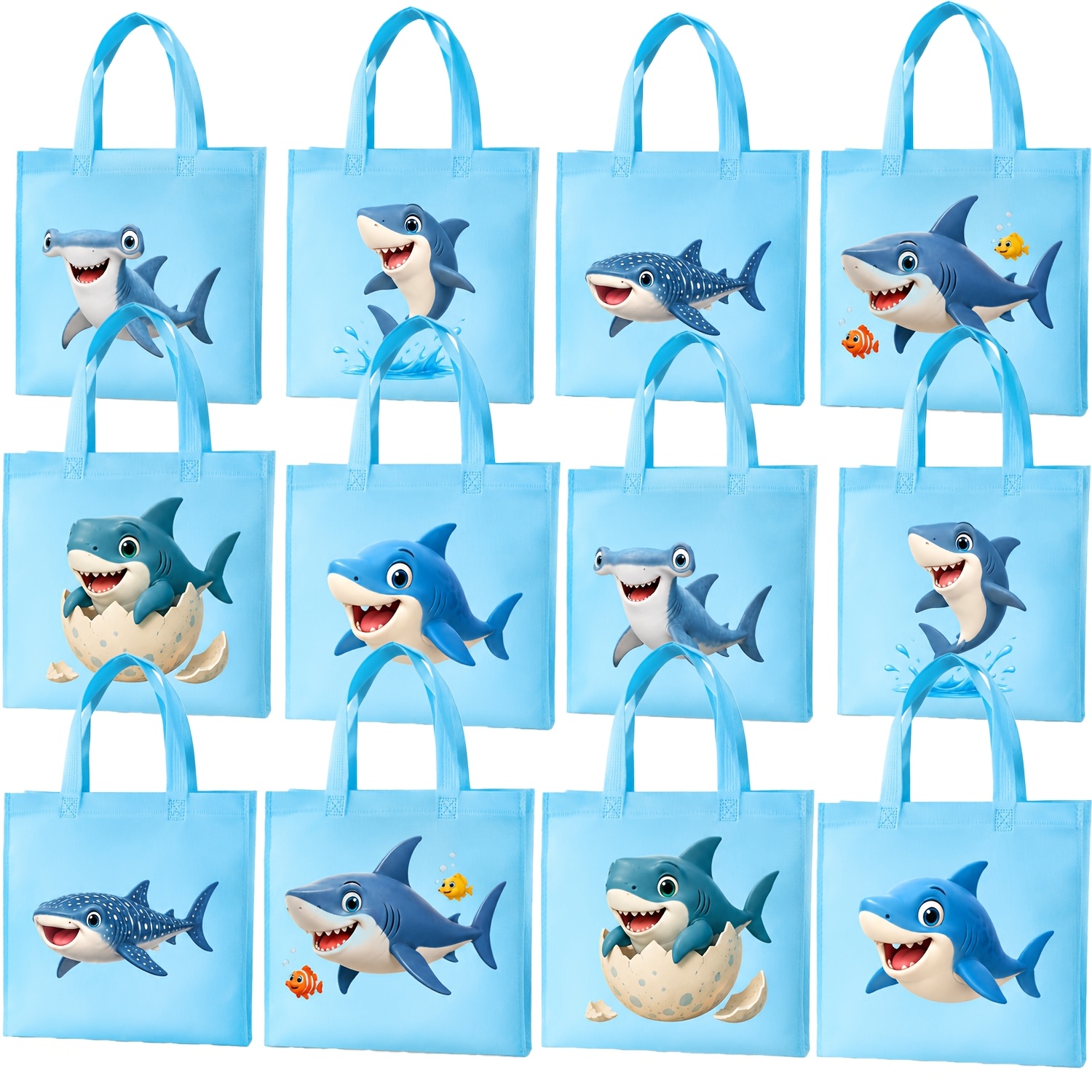 TEMU Cadeau pour Elle/Lui 12 Sacs de de Fête Requin, Sacs Cadeaux d'Anniversaire Requin Bleu, Sacs à Bonbons et à Douceurs sur le Thème des Animaux