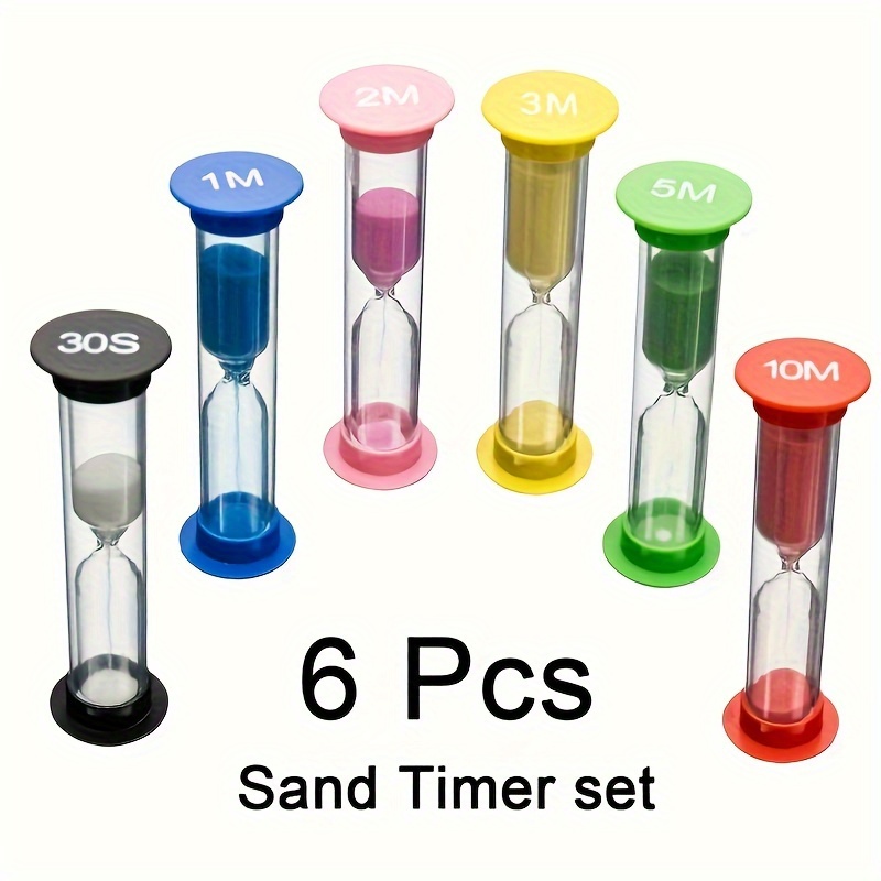 

6pcs Sand Timer Set - , No Power Required, Assorted (30s To 393.7 Inches) - Ideal For Games, Classroom Activities, Cooking & Baking