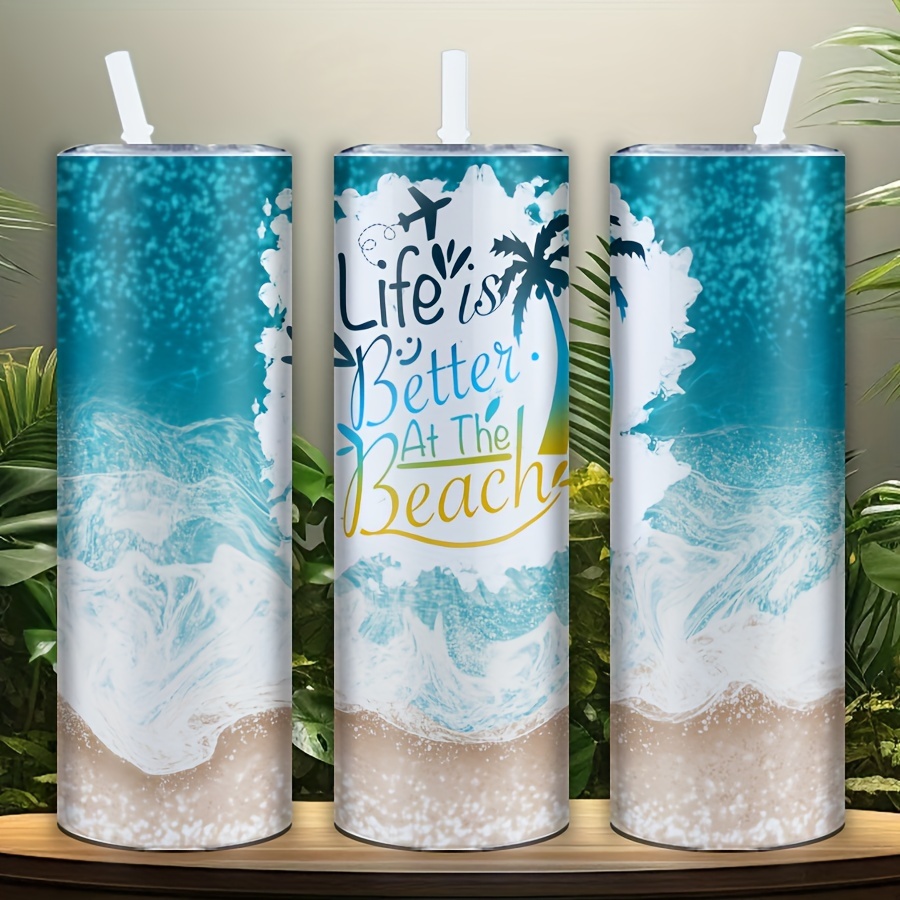 

20oz Beach-themed Stainless Steel Tumbler With Lid & Straw - Reusable, Insulated Travel Mug For Coffee & Drinks - Perfect Gift For Mother's Day, Father's Day, Birthdays & Holidays