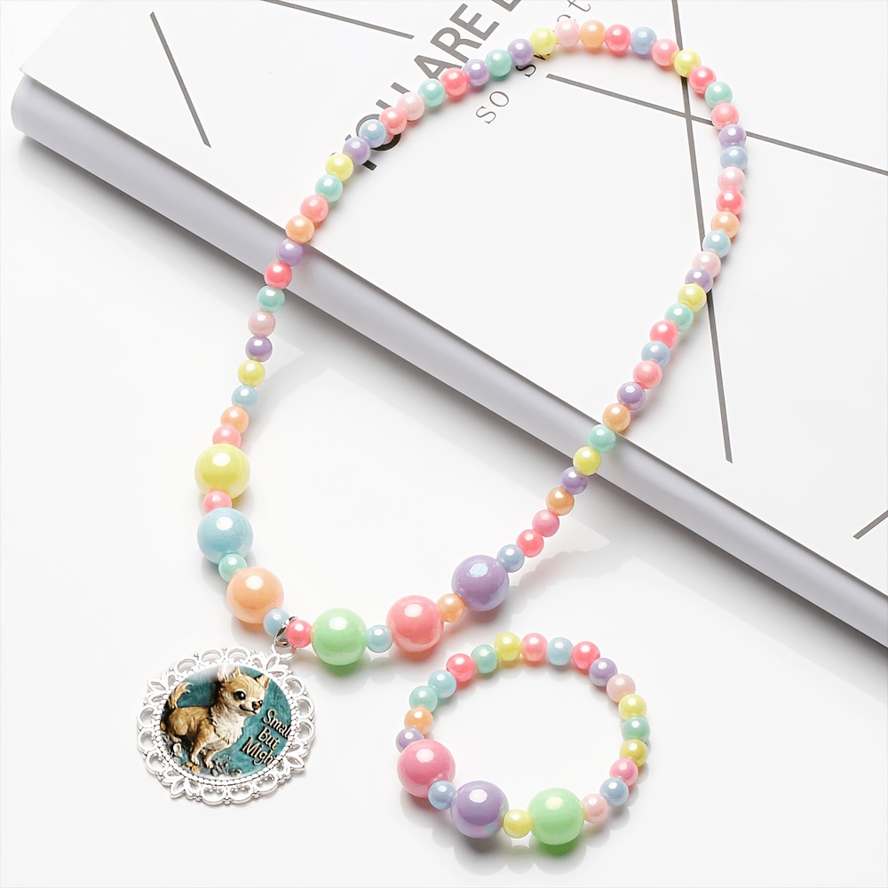 2pc Women's Cute Poodle Dog Necklace & Bracelet Set, Random Color