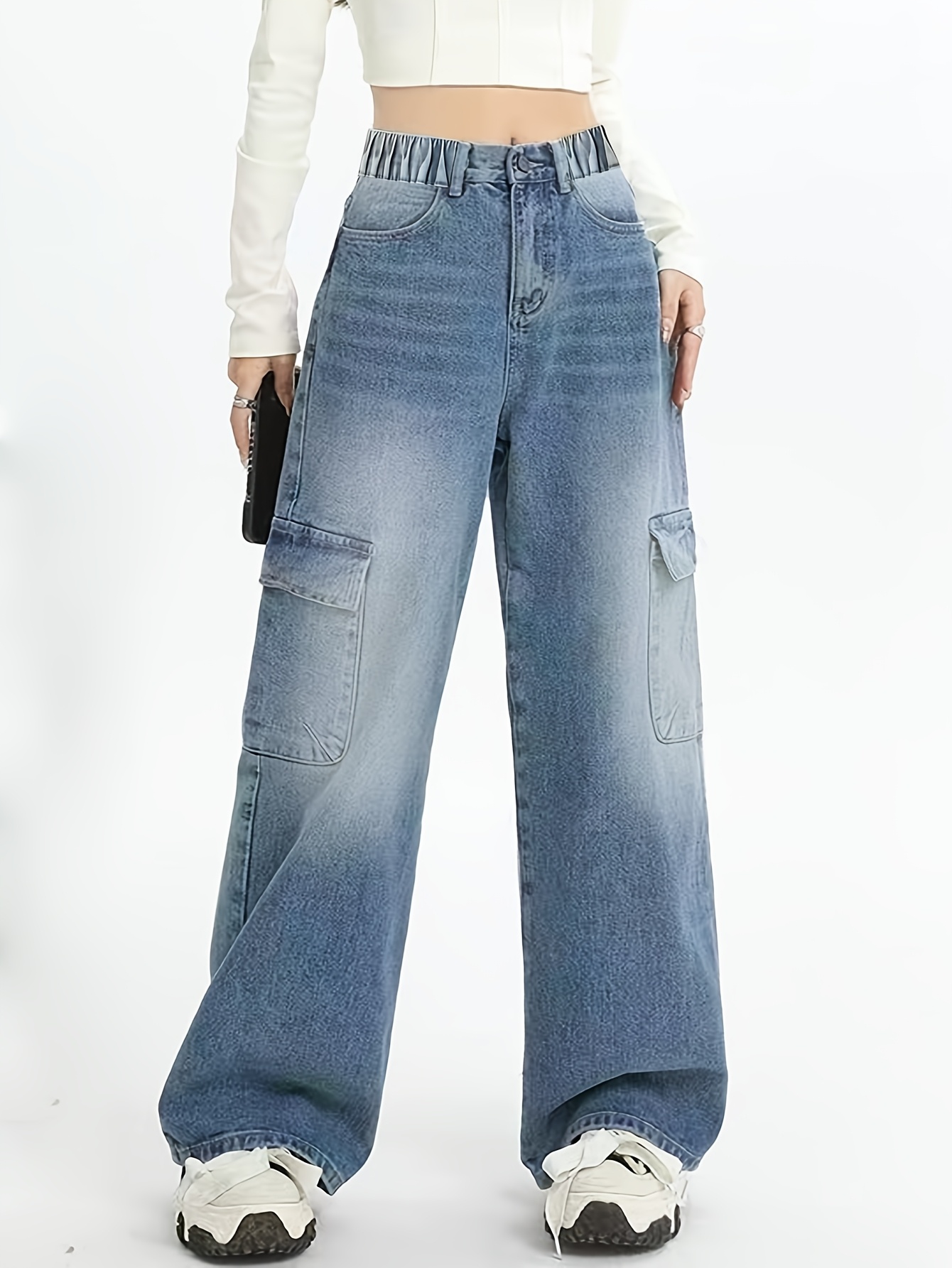 Jean Baggy Cargo Fille - Denim Large, Style Y2K Vintage, Taille Basse, Poches Multiples - 5