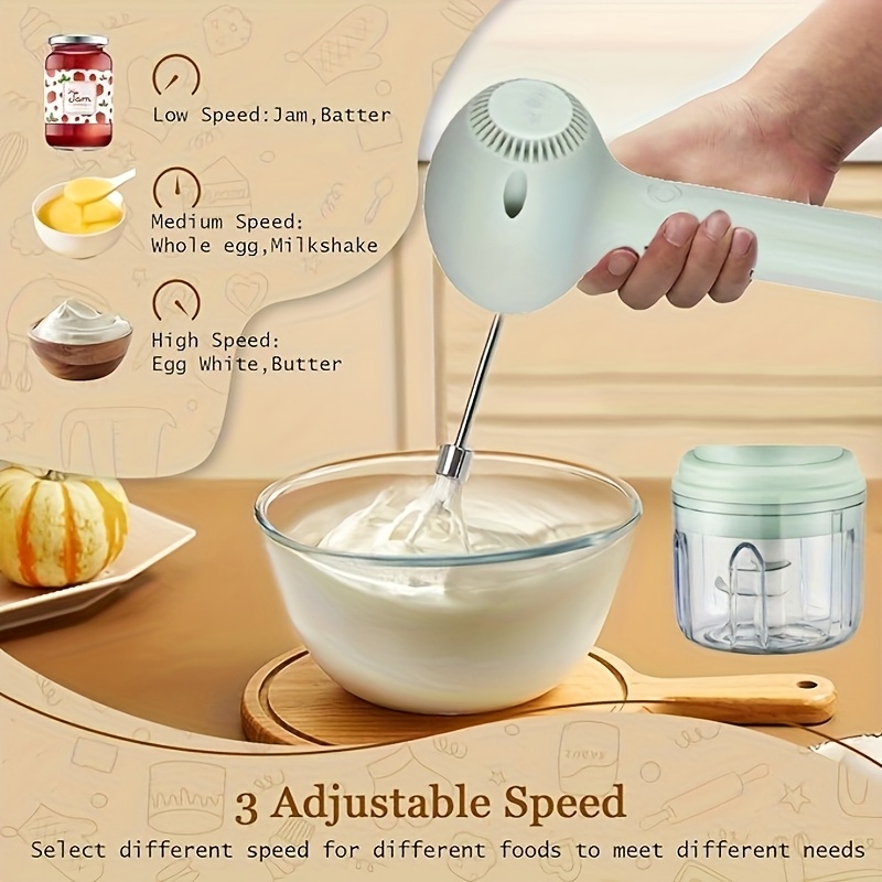 1pc automatic cake mixer usb rechargeable handheld egg whisk for whipping mixing and beating cream electric garlic slicer food processor for meat chili onion and celery Product details 5