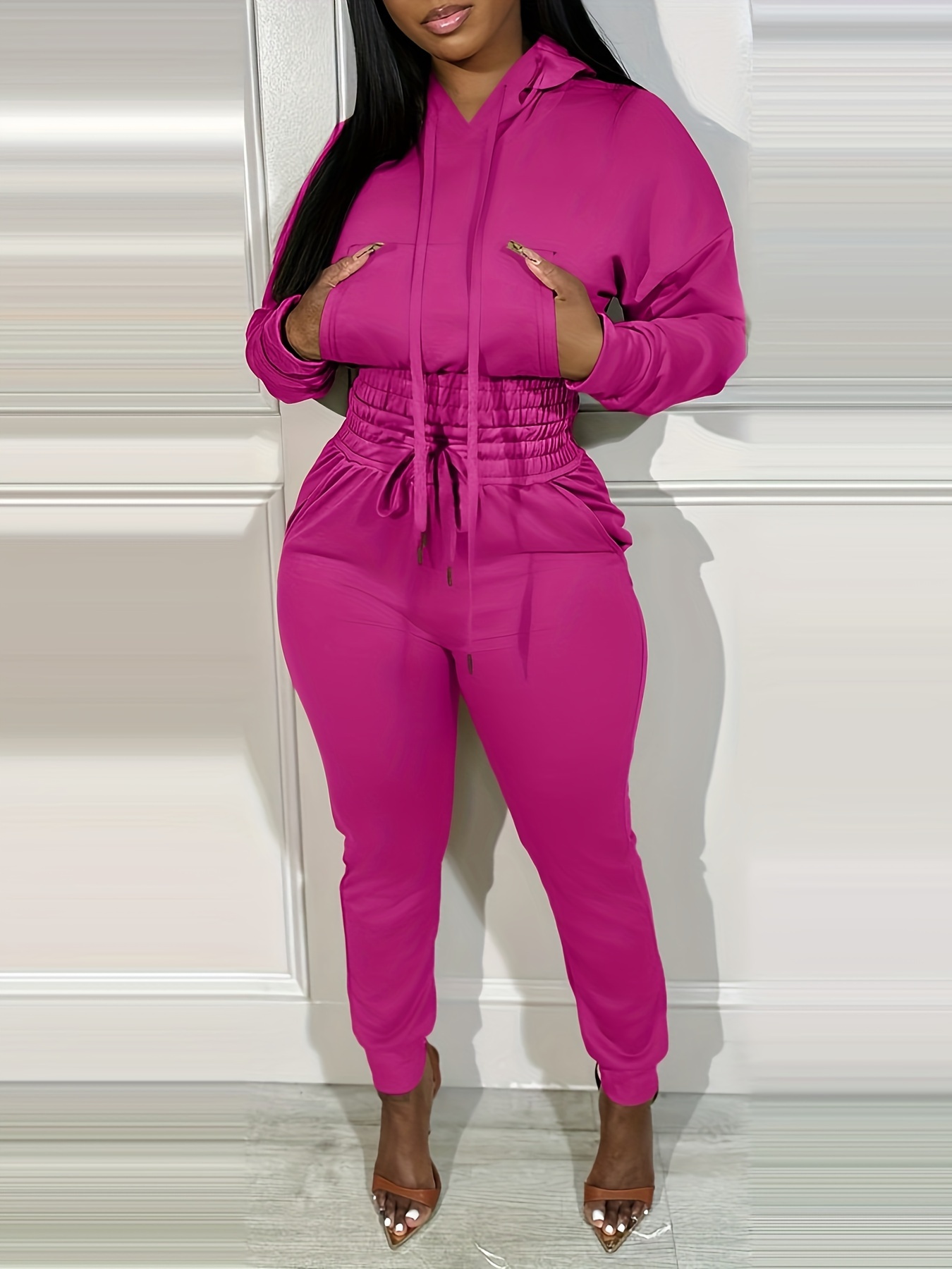 Piece Outfits Lounge Hoodie Shirred Waist Sweatshirt Jogger  Sweatpants Tracksuit