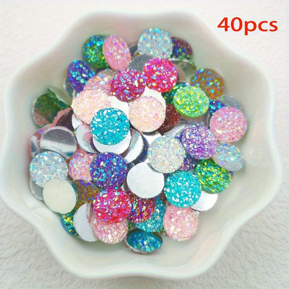 40pcs Resin .0cm/0.39in Cabochons Flatback Rhinestone For Phone Case, Hair Additions, Brooch, Jewelry Making Supplies