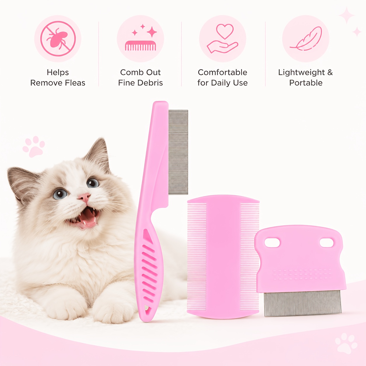 3pcs Pet Flea Comb Set for Cats and Dogs