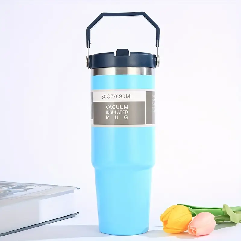 1pc 890ml 30oz double layer stainless steel vacuum water bottle with handle portable insulated mug for home outdoor camping and travel drinks hot or cold for hours details 14