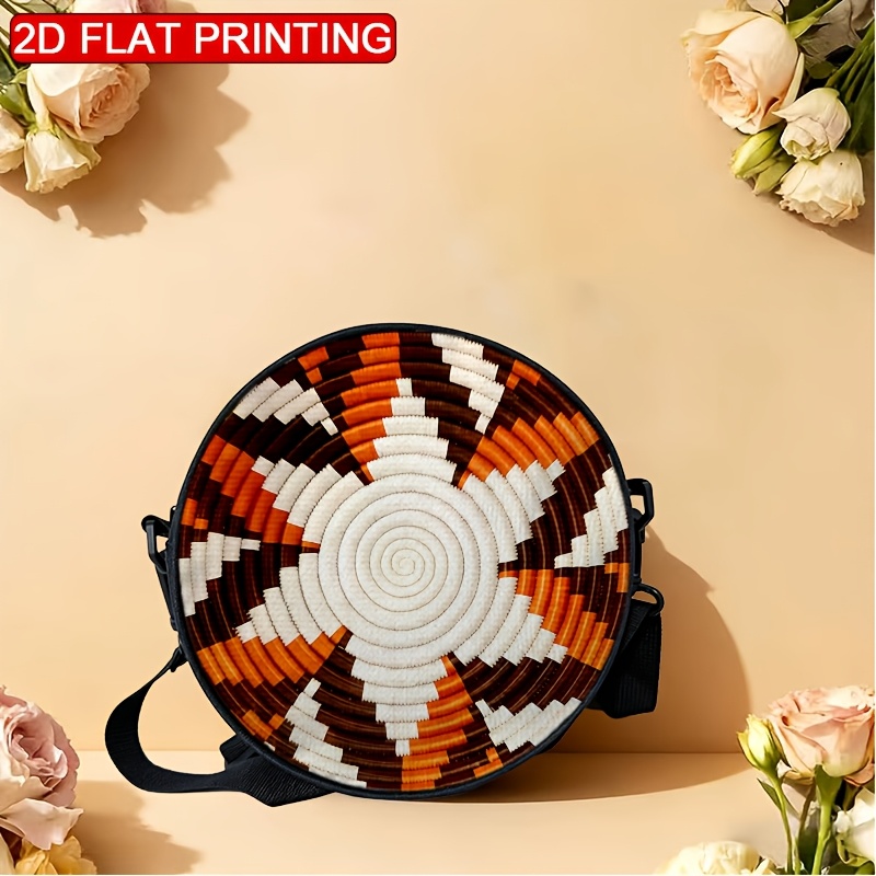 TEMU A Women's Shoulder Bag Featuring A 2d Printed Design Of Spiral Weaving From Africa, Equipped With An Adjustable Strap, Zipper Closure, And A