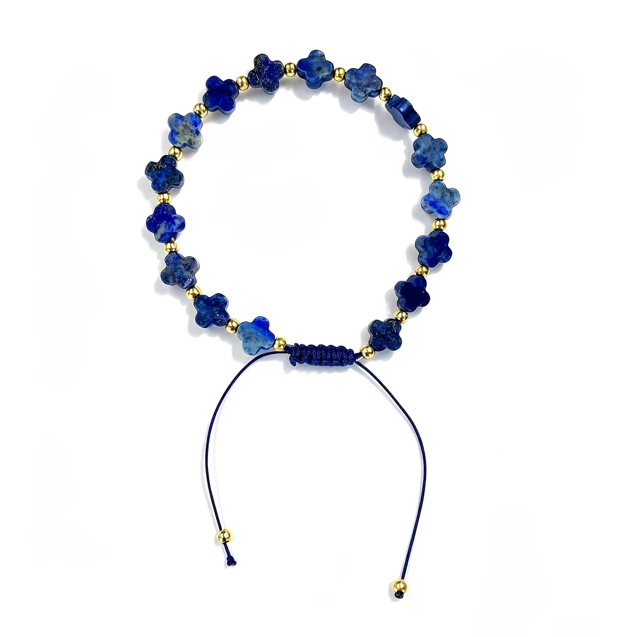TEMU 1pc Bohemian Clover Bracelet, Adjustable Handmade Beaded Chain With Natural Stone And Golden Spacers, Daily Wear And Stackable Jewelry, Ideal