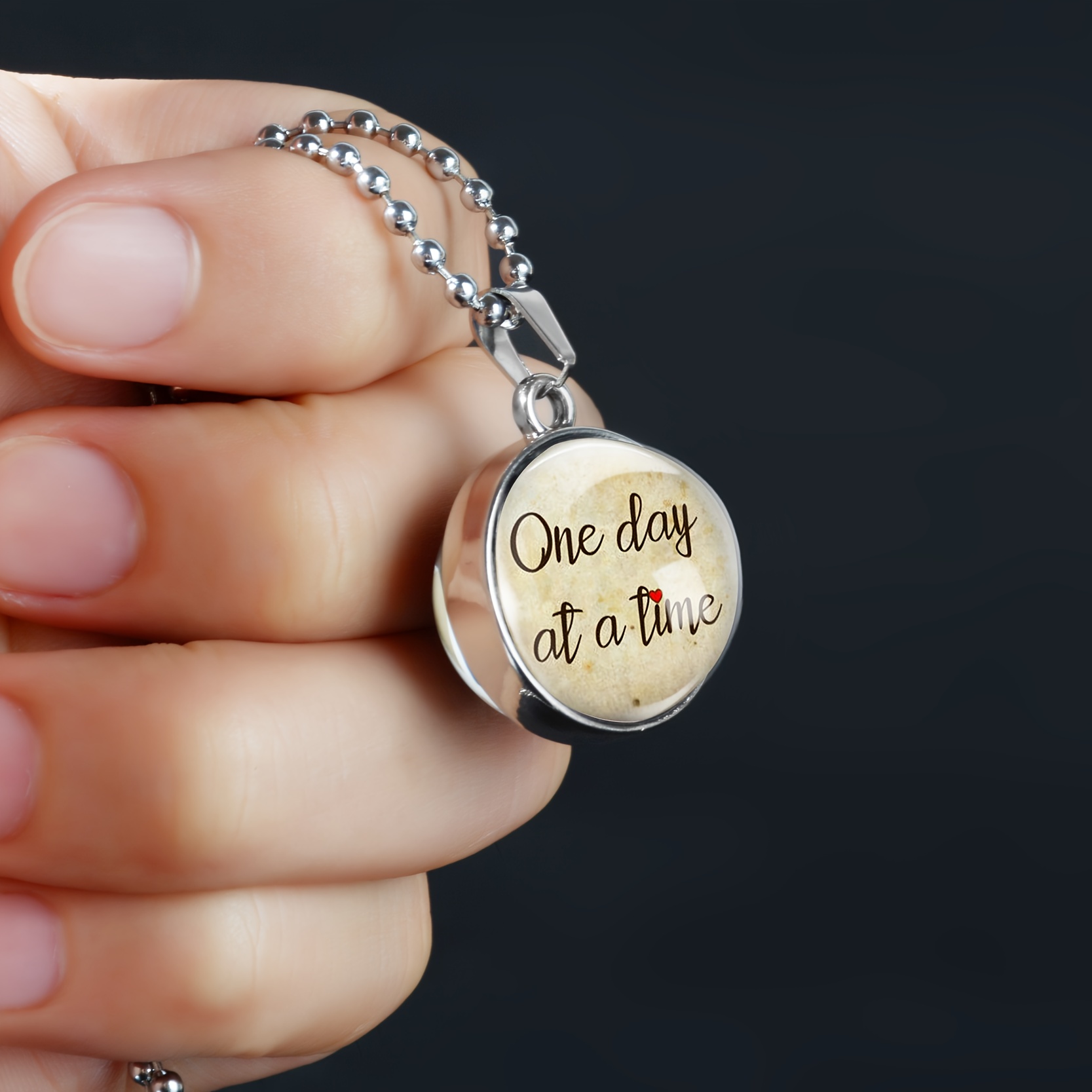 Women's Double-Sided Art Pendant Necklace, "One Day at a Time"