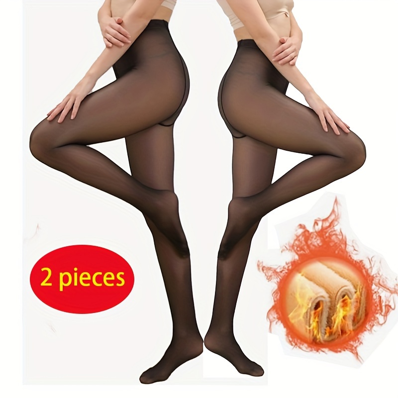 

2 Women Fake Tight Fleece Lined Waist Stockings Pantyhose Leggings For