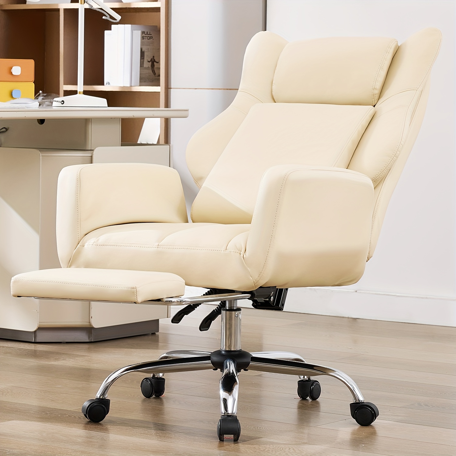 TEMU Chaise de bureau ergonomique confortable avec position plat à 135°, support lombaire et bras pliables - Hauteur réglable, mécanisme de