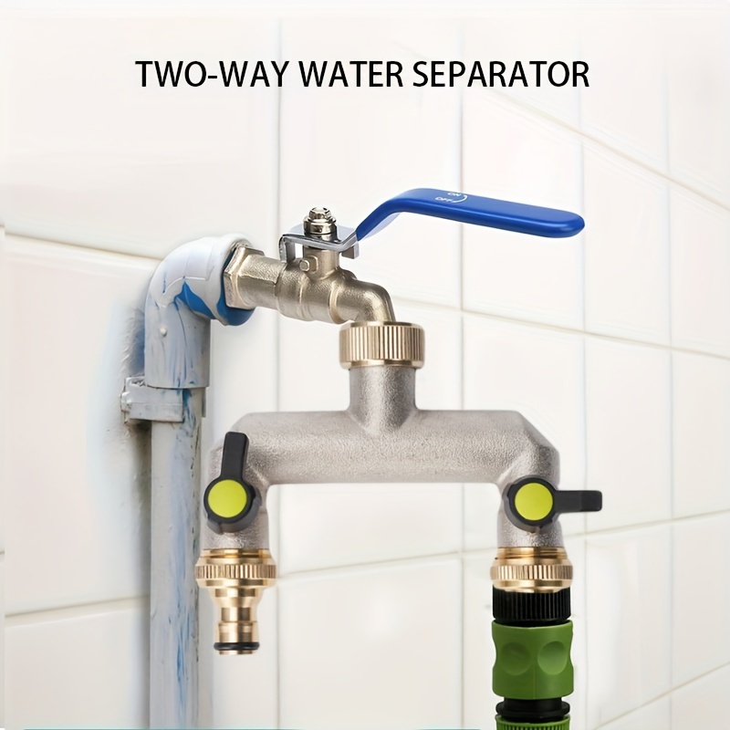 

1pc 2-way Distributor With 3/4 Inch Tap, Brass Water Distributor Lockable Water Flow Regulator For Large Garden