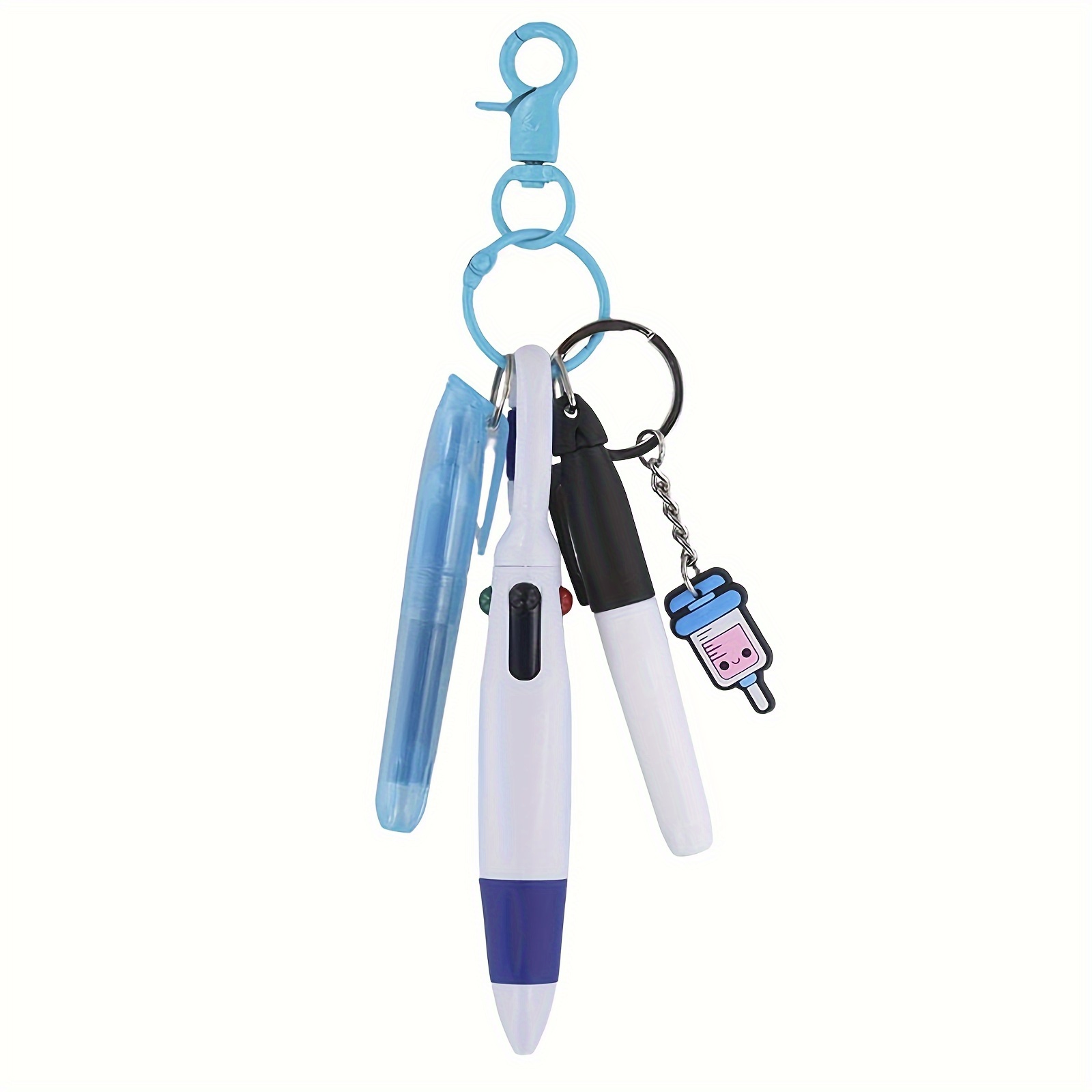 Image of 1 Set Mini Highlighter Nurse Pens Set For Badge Reel Pen 1 Tip Highlighter 1 Permanent Marker Pen And 1 Retractable Ball Pen With 1 Nursing Keychain Clip