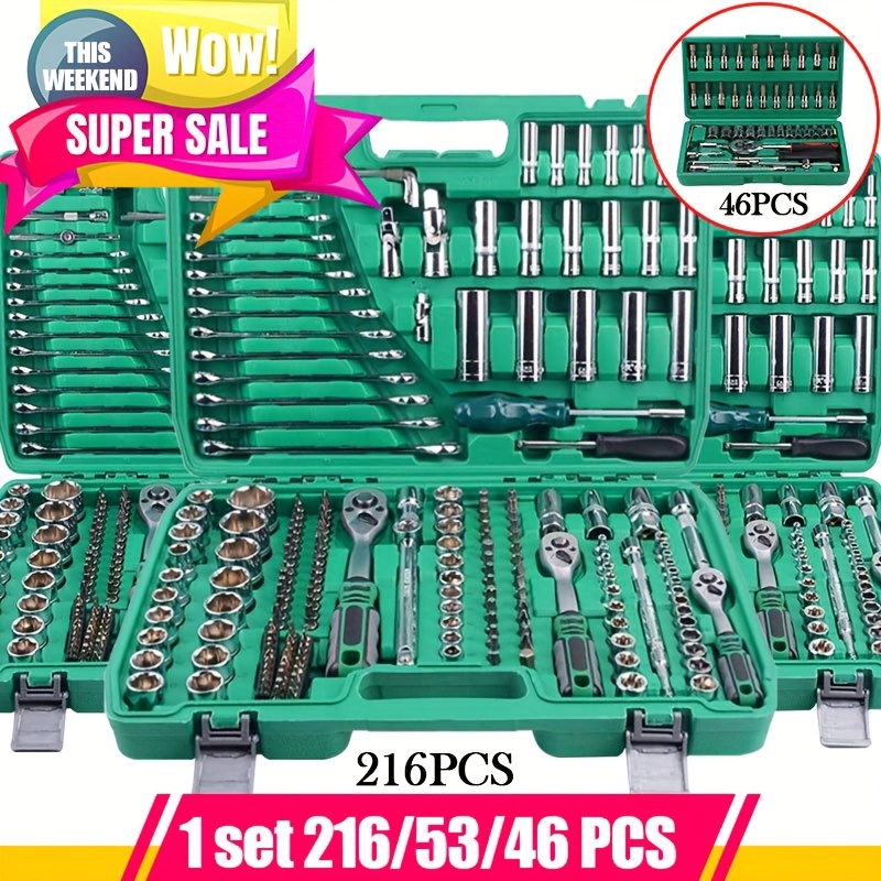 

216/53/46pcs Professional Ratchet - Multi-functional Industrial Maintenance Kit With Torque Wrench, Screwdriver And Portable Repair For Diy Enthusiasts And Mechanics