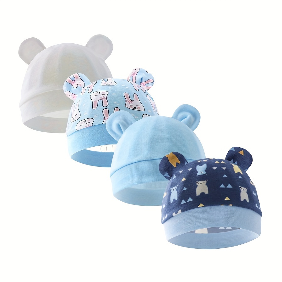 Image of 4pcs 0-6month Newborn Hospital Hat 0-6months Unisex Baby Boys Girls Beanie Solid Infant Baby Hats Autumn Winter