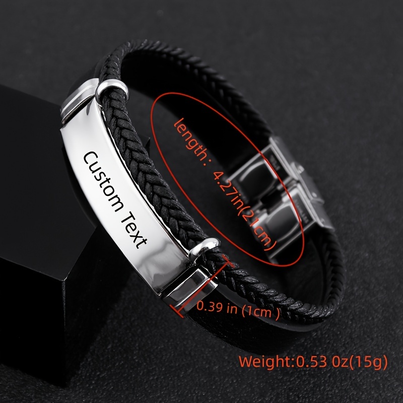 Personalized Men's Braided Faux Leather Bracelet - Double Layer Adjustable