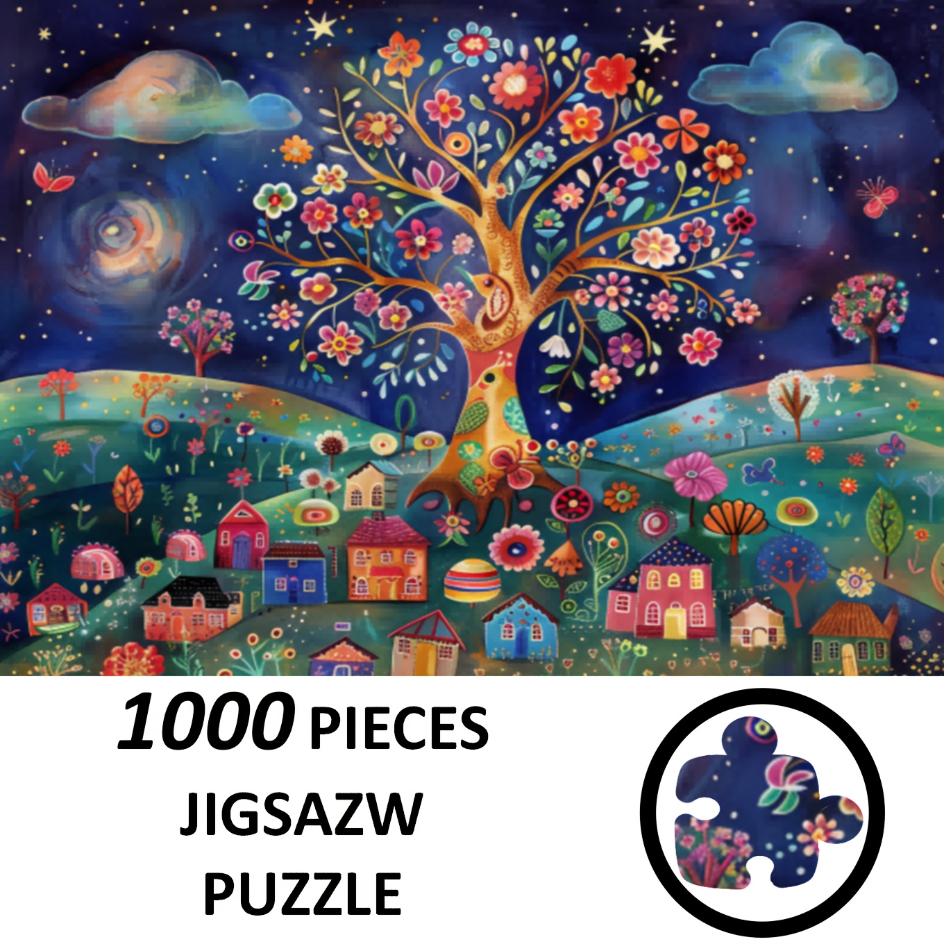 

1000 pièces Puzzle arbre de la - Matériau de couleur mélangée - Design de peinture paysagère - Idéal pour Thanksgiving, Noël, An, Saint-Valentin - 70x50cm (27.56x19.69in)