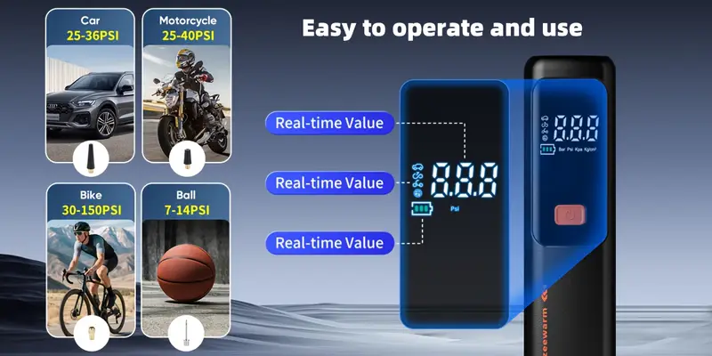 air pump for car tires tire inflator portable air compressor tire air pump for car suitable for bicycle tires motorcycle tires and   types of balls portable air compressor for tire inflator tire pressure gauge car accessories Product details 4
