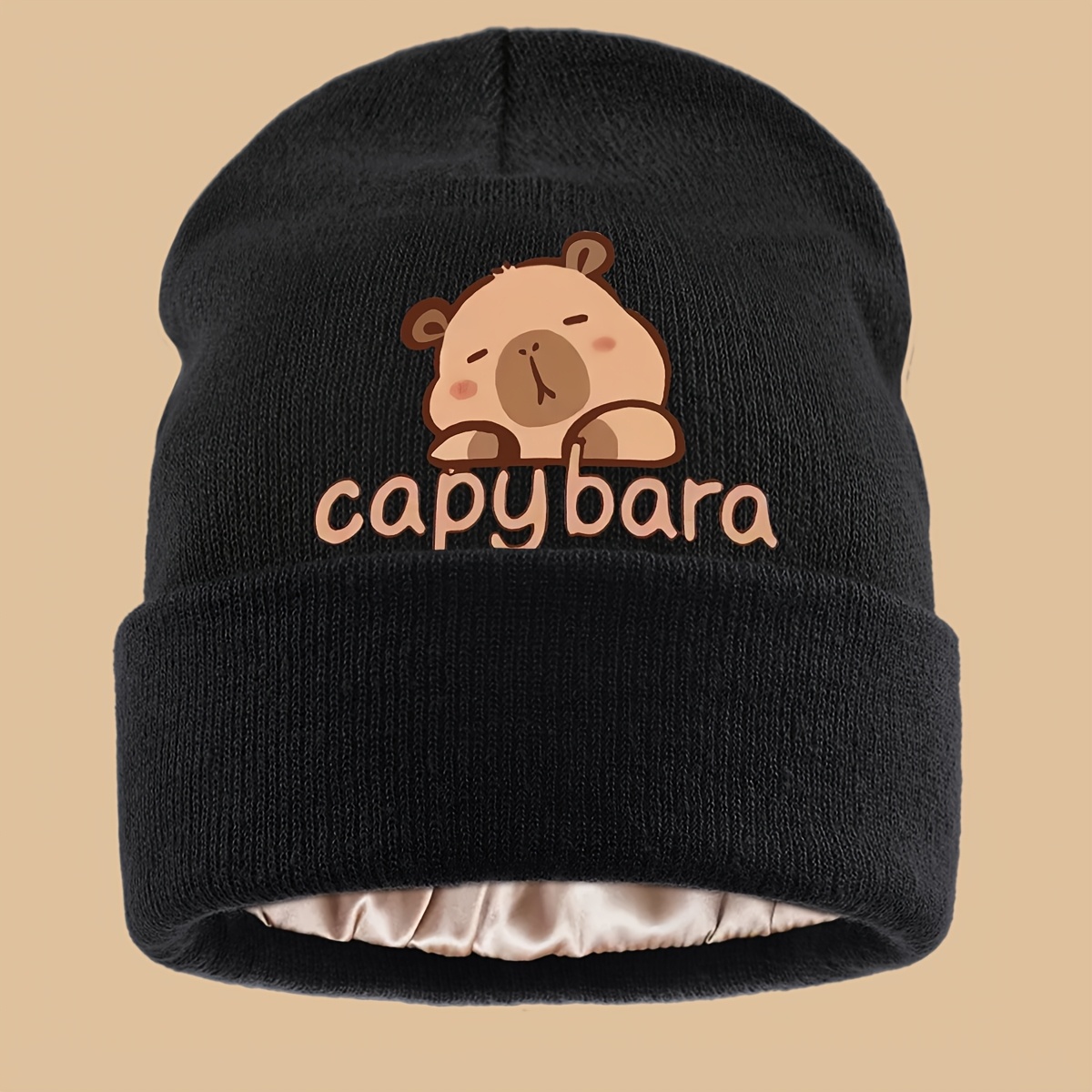 TEMU A Cute Cartoon Cap Featuring A Sleeping Capybara Print, Perfect For Capybara Enthusiasts. It Has A And Adorable Design, Providing During Winter.