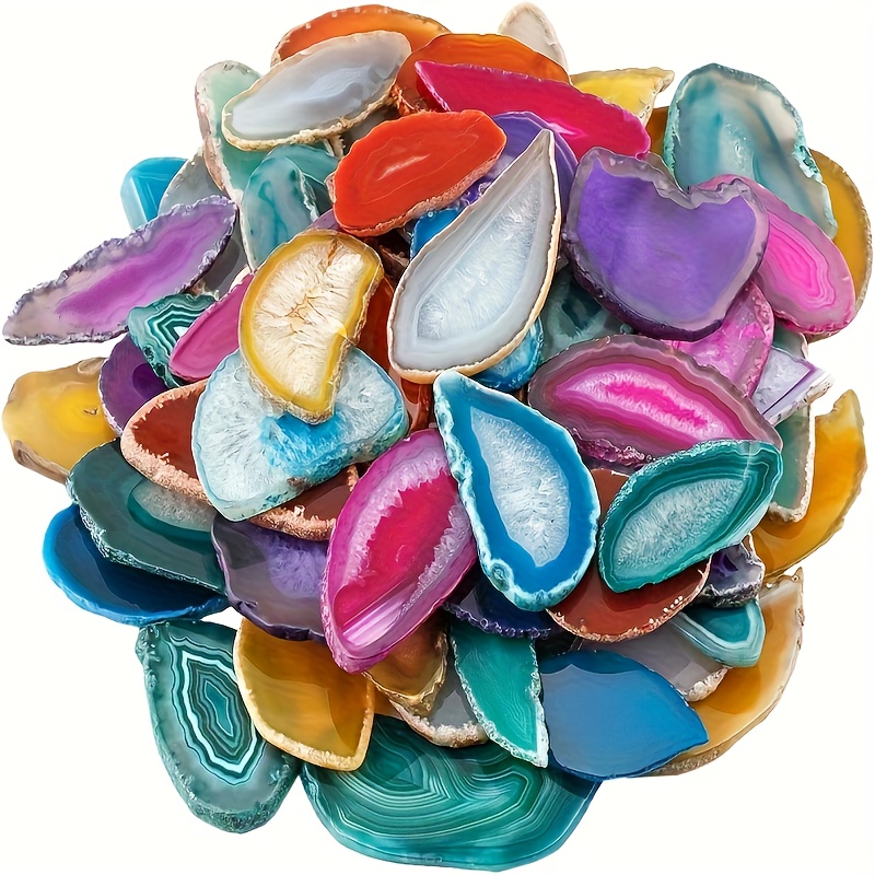 7pcs Multi Color Agate Light Table Slices, Crystals Geode Stones, Irregular Home Decoration Hanging Ornaments Jewelry Making