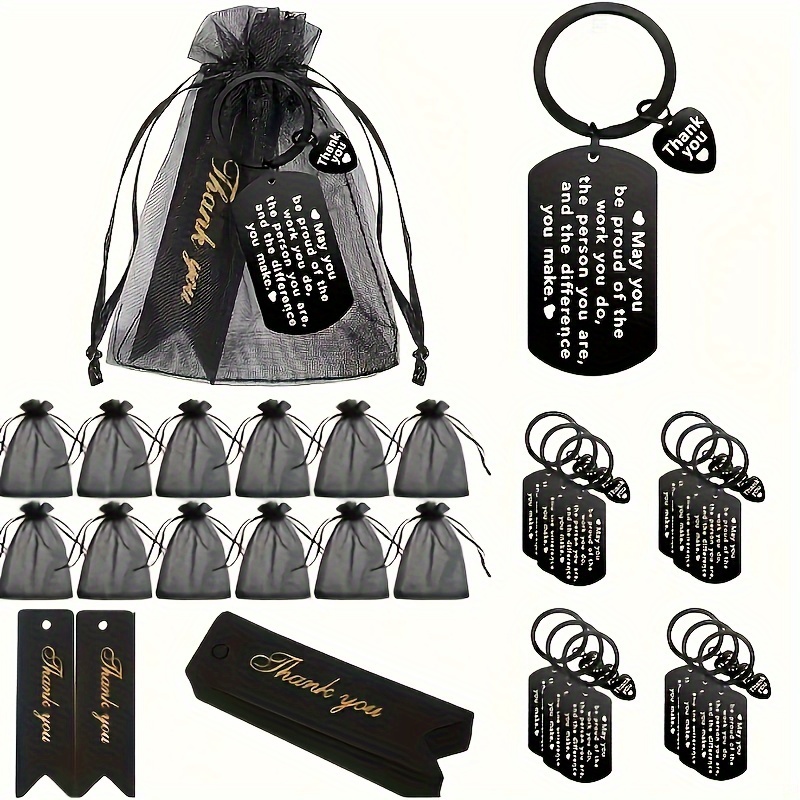 TEMU 36pcs Stainless Steel Thank You Keychains With Black Organza Bags - Engraved Gratitude Gifts For Coworkers, Teachers, Nurses, And Employees -