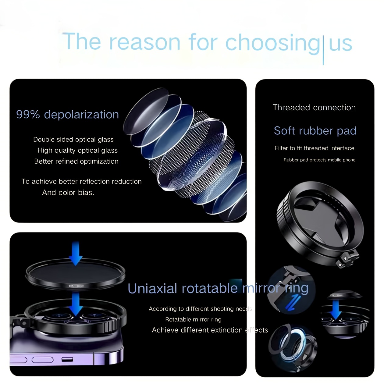 52mm magnetic cpl polarizing filter for mobile phones anti reflection hd photography lens with optical coating foldable extendable design for reducing glare controlling mobile phone photography Product details 1