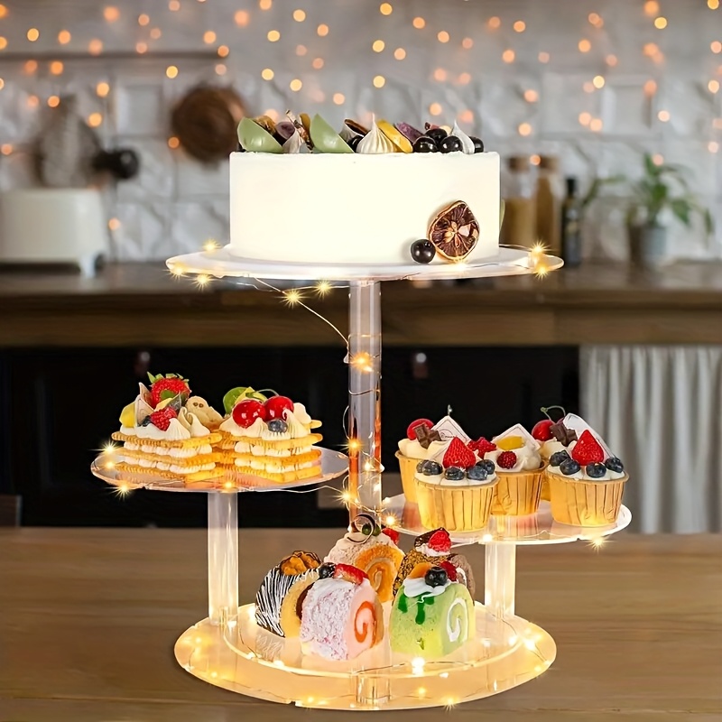 TEMU Acrylic 4-tier Led Lighted Cake Stand - Clear Round Led Lighted Cake Stand - Cupcake Tower Display - Used With Multi-tier Desserts - Perfect For