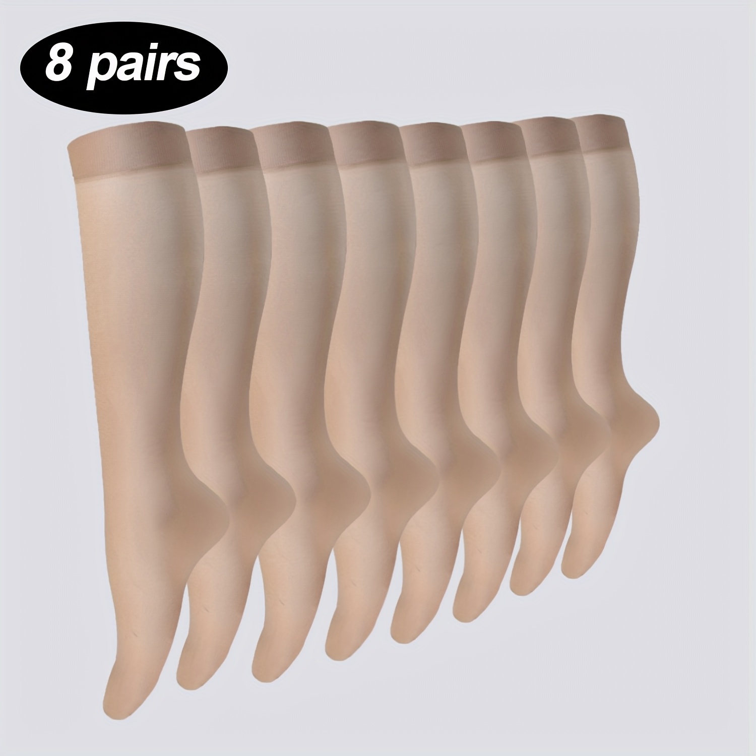 TEMU 8 Pairs Spring Summer Women's Mid-calf Socks, Japanese Tight Long Tights, Solid Color Casual Thin Knee Socks, Fabric, Comfortable Breathable,