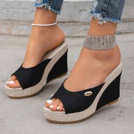 fashionable woven wedge sandals for women and summer versatile thick soled slip beautiful toe shoes comfortable pointed summer mules women shoes