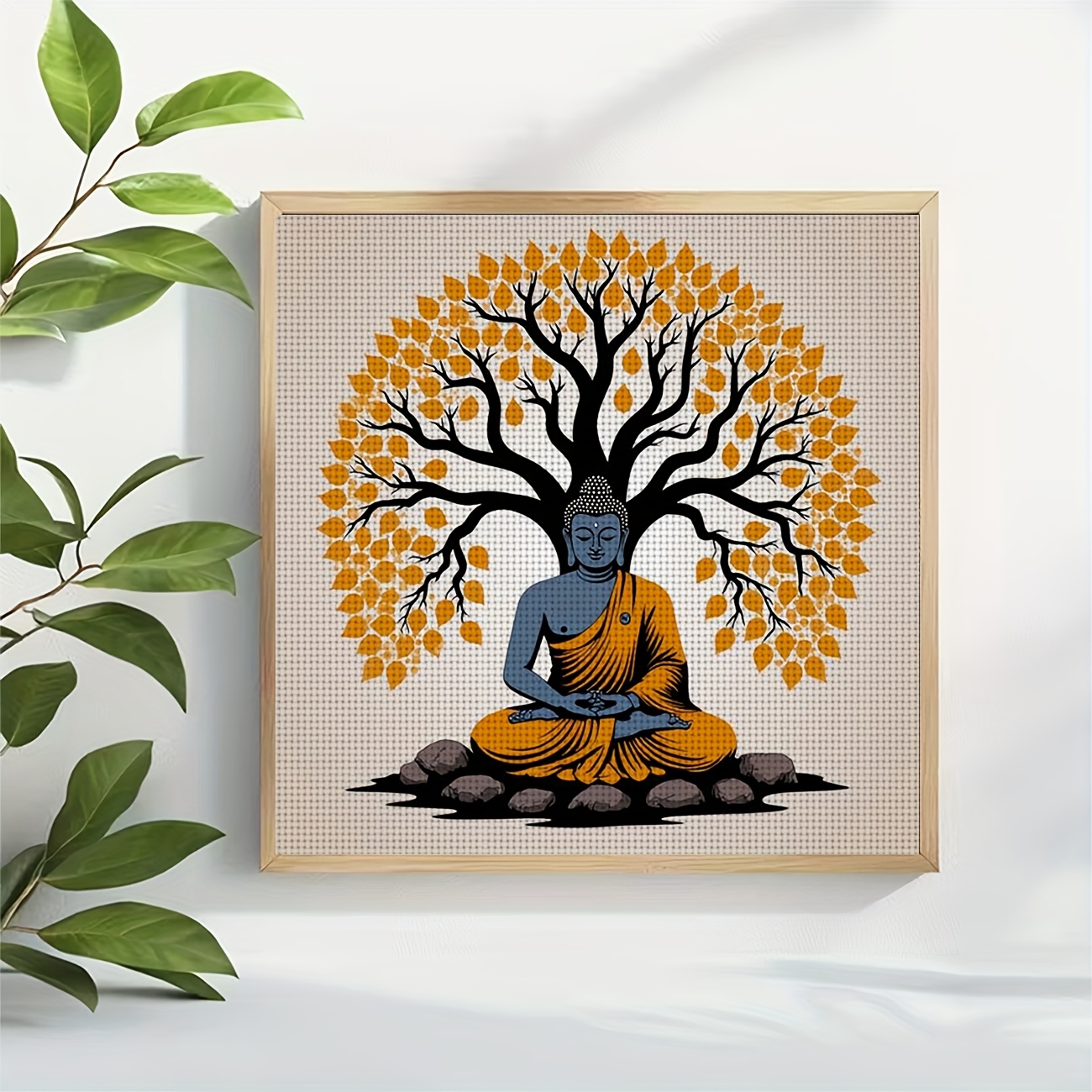 Printed DIY Cross-Stitch Kit, Frameless, Buddha Statue Under Bodhi Tree