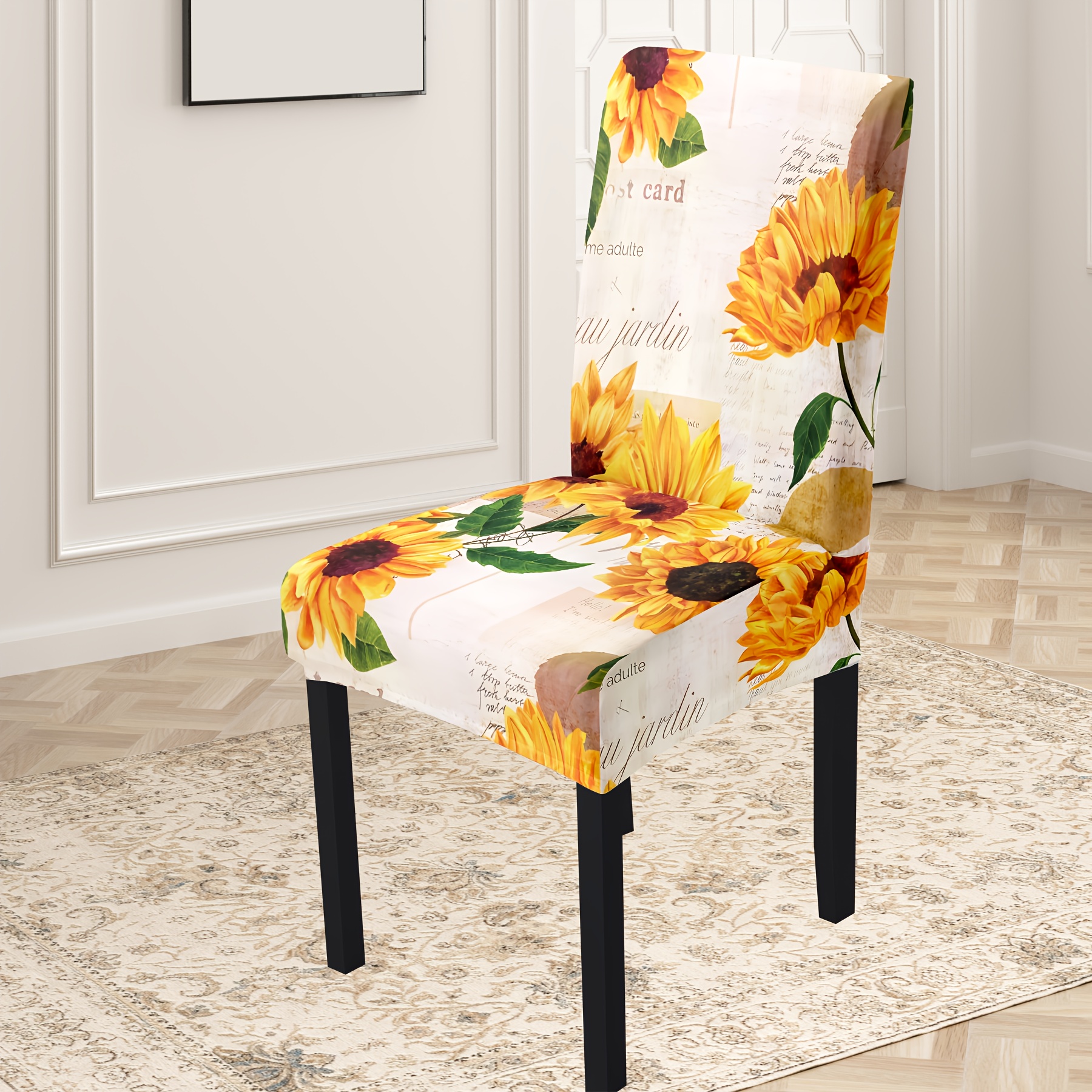 

Open Jit; 4pcs/6pcs, Vintage Newspaper Sunflower Print Elastic Chair Cover; Suitable For Indoor Restaurant Chair Decoration, Beautiful, Dust-proof And Dirt-resistant, Reusable