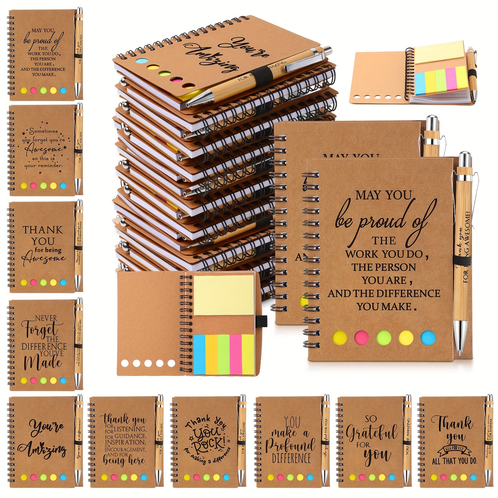 

50 Set College Back To School Inspirational Notebook With Notepad Motivational Bamboo Ballpoint Pens Bulk For Classroom Teacher Thank You Office Supplies