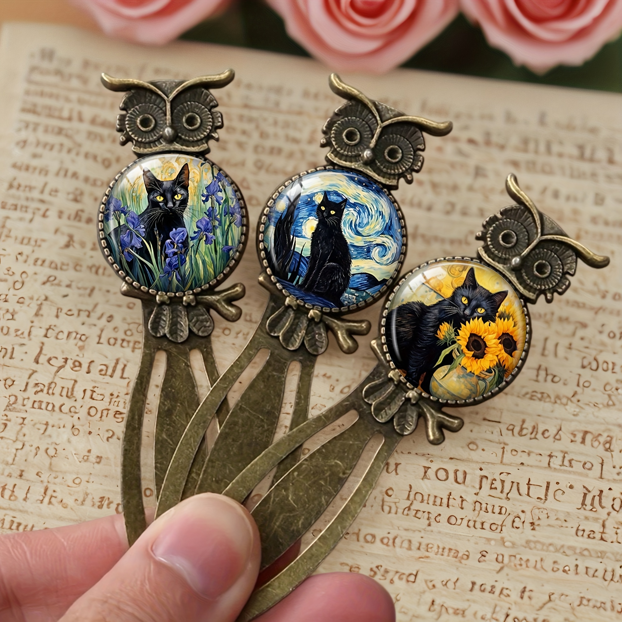 TEMU Set Of 3 Vintage Van Gogh Cat Design Durable Bookmarks, Vibrant Reading Markers For Books, A Decorative Gift For Cat Lovers