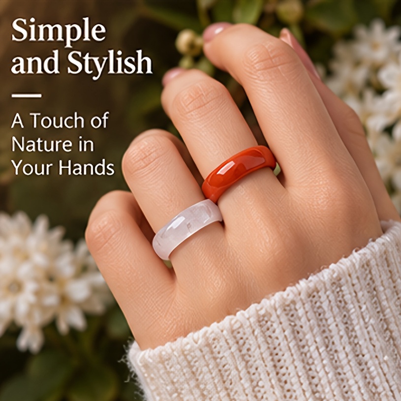 2pc Red Jasper & White Quartz Ring Set, Elegant Bands