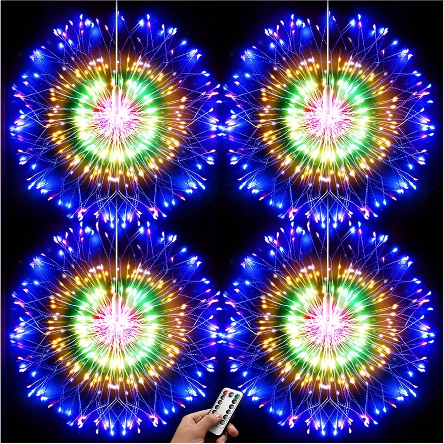 

4 Pack 800led Hanging Firework Lights, Diy Starburst Lights Outdoor Indoor Star Sphere Lights, 8 Modes Battery Operated Chandelier With Remote, For Party Christmas Decoration