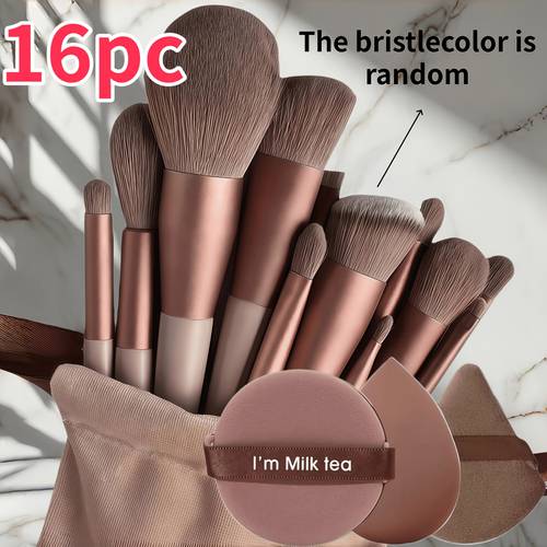 13 15 16 pcs makeup brush set including 13pcs makeup brush set and 0 2 3pcs brown makeup sponges eye shadow foundation bb cream concealer makeup brushes soft all in one makeup tools for women makeup tools with soft fiber for easy carrying