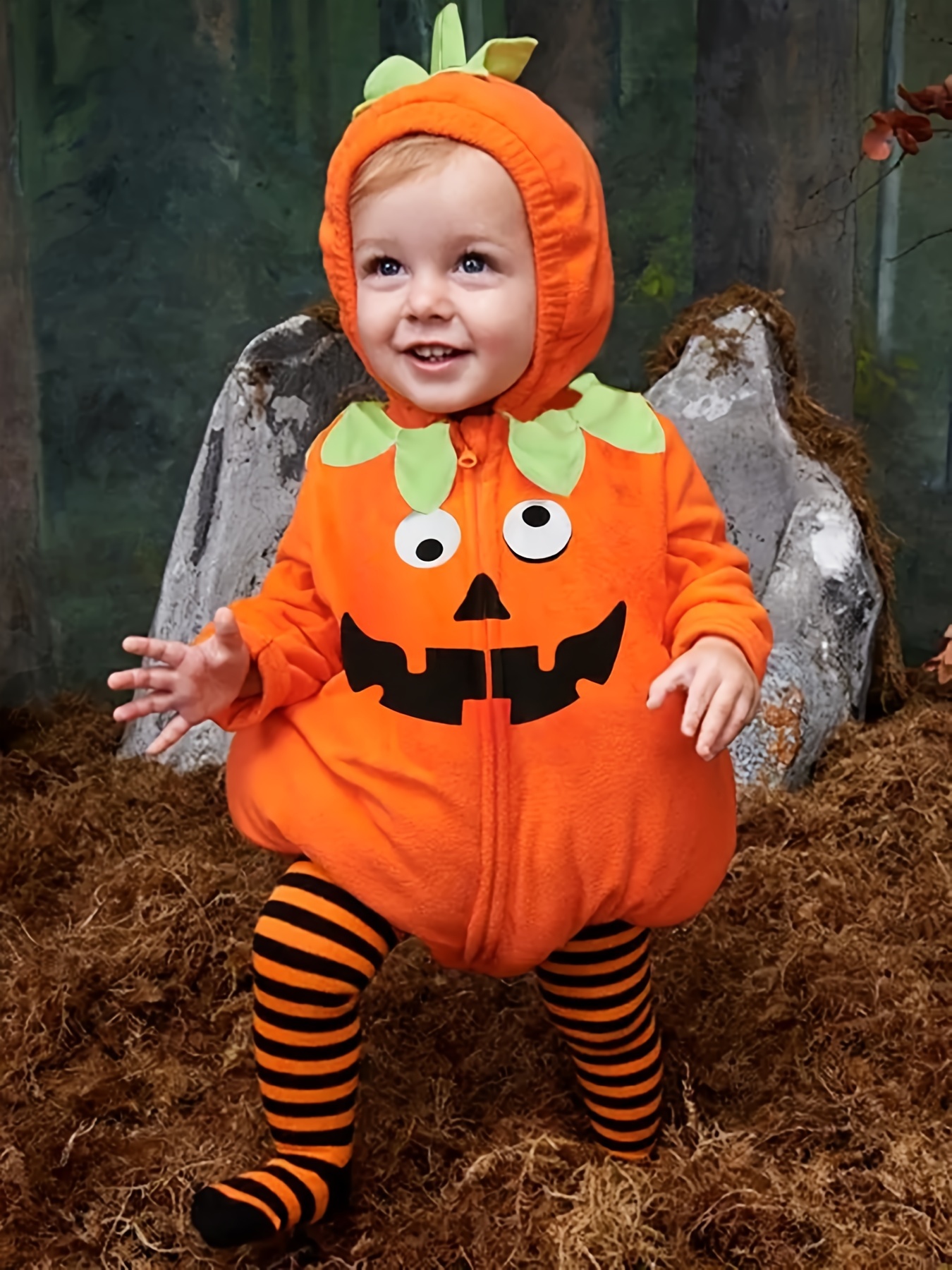 baby girls cute pumpkin expression halloween costume 100 Temu