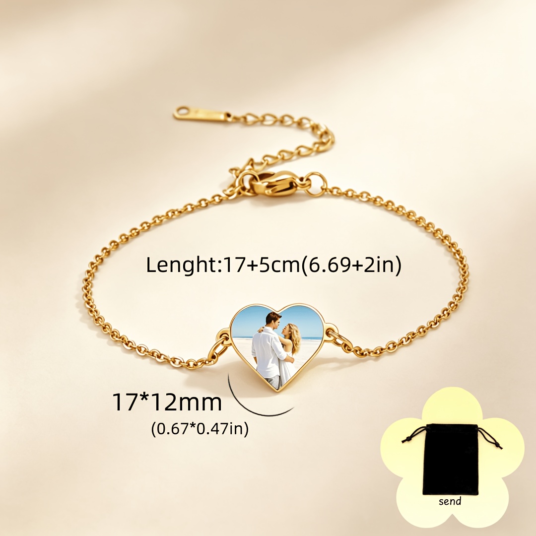 TEMU [customization] 1pc Fashion Personalized Custom Couple Parents Best Friend Pet Photo Heart Pendant Adjustable Printing Custom Personalized