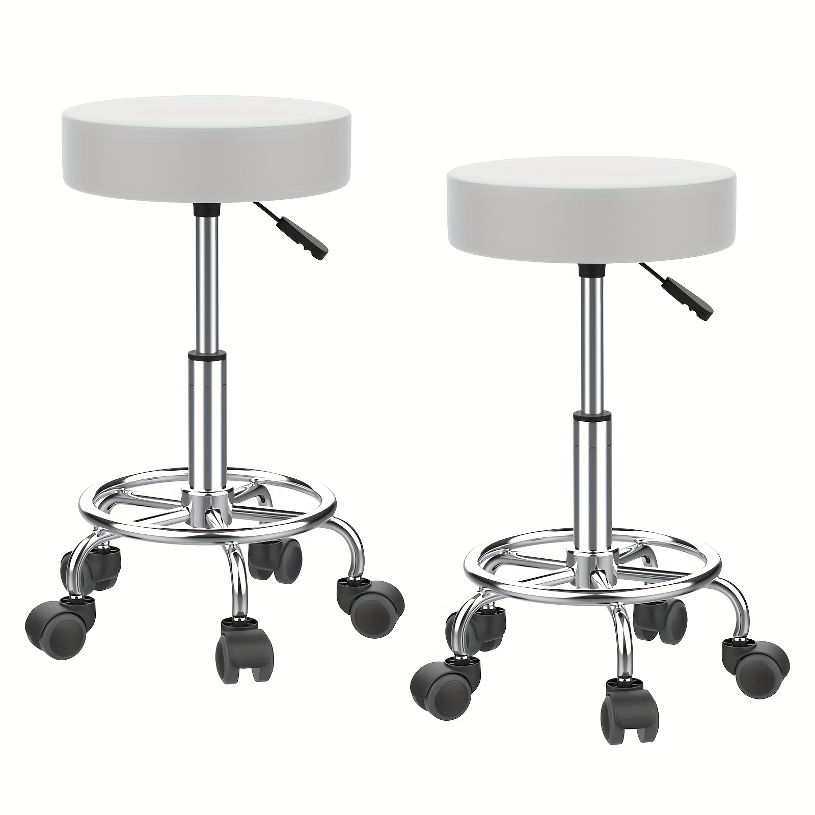 TEMU Set Of 2 Office Chairs With Backrest, Rolling Stools, Adjustable Height Work Stool, 360° Rotating Seat Office Stool, Stool With Wheels, Round Pu